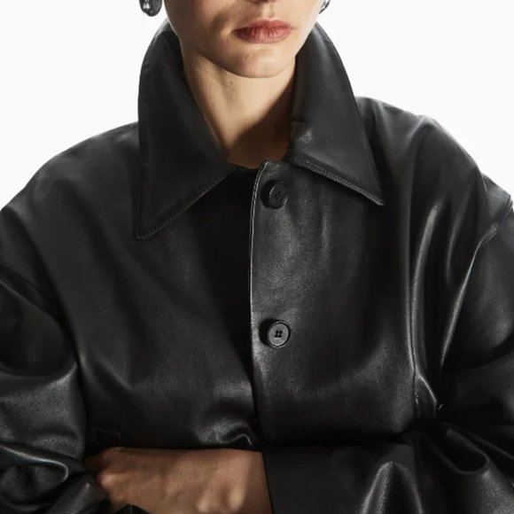 Oversized Cropped Leather 90s Jacket COS - Picture 2 of 8